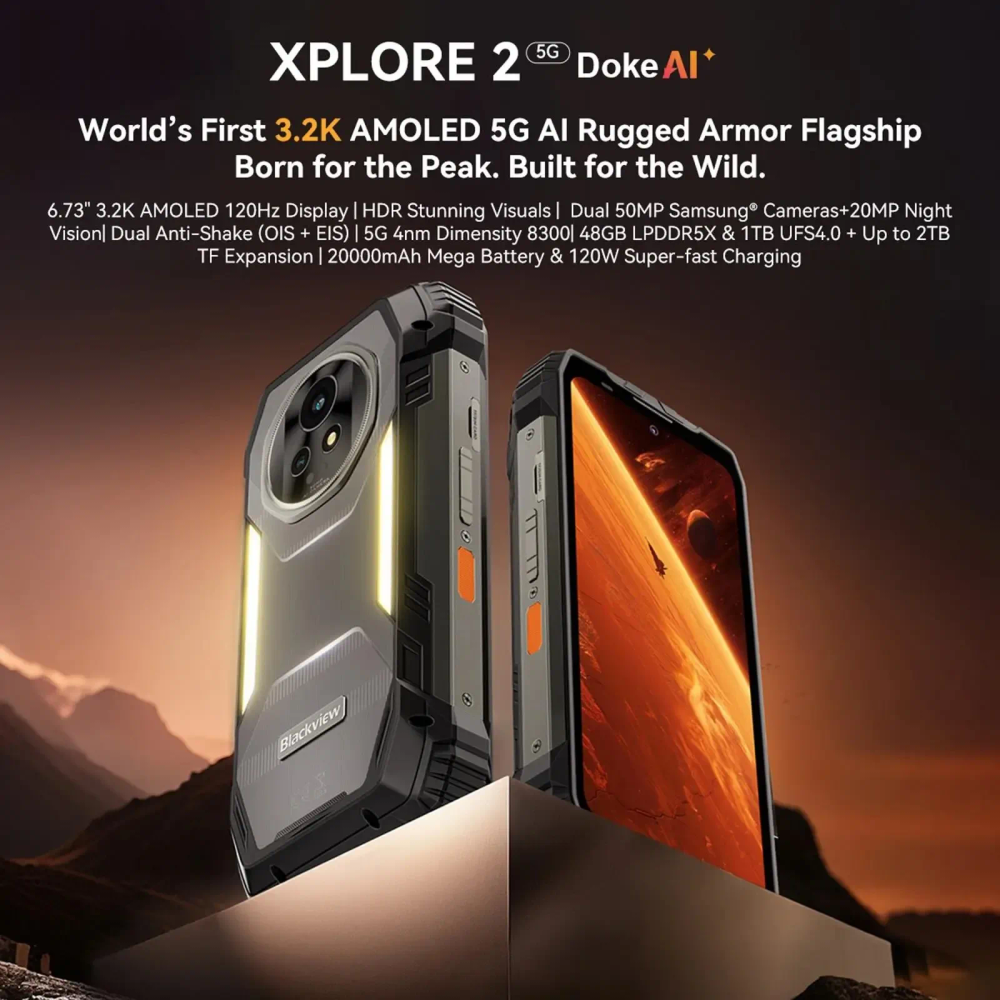 Blackview 6.73" AMOLED Rugged 5G Smartphone XPLORE 2 phone 20000mAh Battery 120W Fast Charge 16GB+1TB 50MP Camera NFC