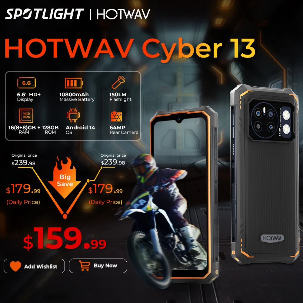 HOTWAV Cyber 13 Rugged Phone 10800mAh Massive Battery 8GB 128GB Smartphone 150LM Flashlight 6.6'' HD+ 64MP Android 14 Cellphone HOTWAV Cyber 13 Rugged Phone 10800mAh Massive Battery 8GB 128GB Smartphone 150LM Flashlight 6.6'' HD+ 64MP Android 14 Cellphone