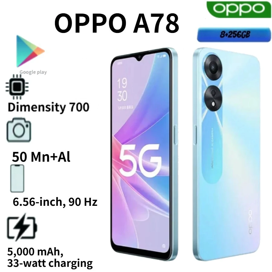 (2026 New OPPO A78 Global Edition), featuring 8GB of RAM, 256GB of internal storage, 67W fast charging, and an AMOLED display