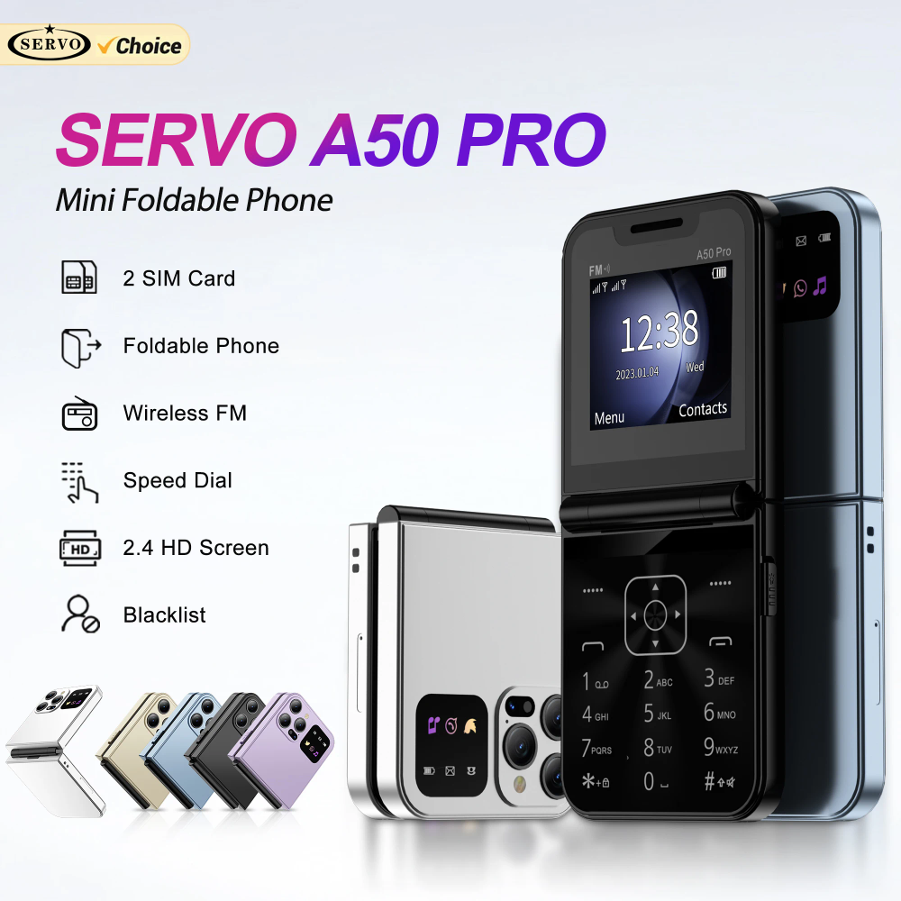 SERVO A50 PRO Flip Mobile Phone Dual SIM Standby Speed Dial Call Recording MP4 Player FM Radio 2G GSM Foldable Button Cellphones