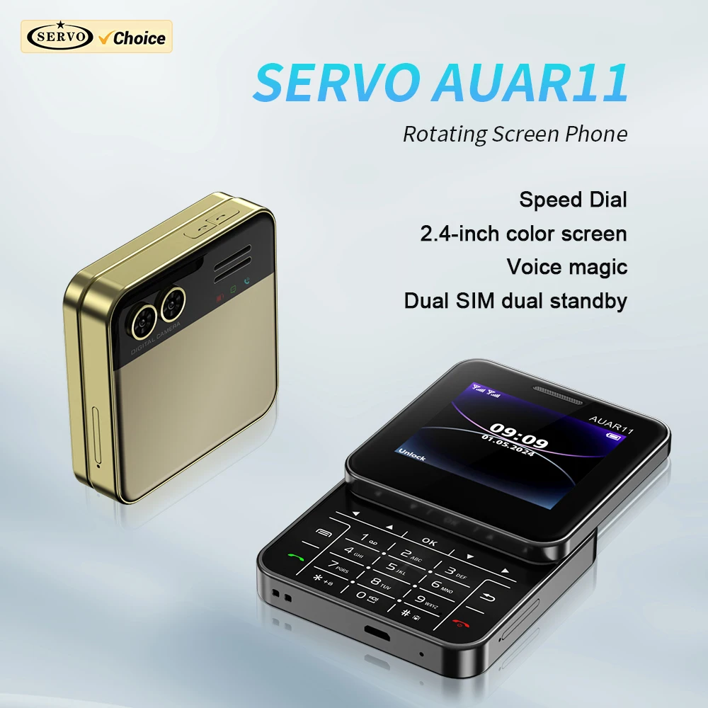 SERVO AUAR11 Rotating Sliding Screen Phone 2.4" Display 2G GSM Blacklist Speed Dial Small Mobile Phones Up-To-Date Multilingual SERVO AUAR11 Rotating Sliding Screen Phone 2.4" Display 2G GSM Blacklist Speed Dial Small Mobile Phones Up-To-Date Multilingual
