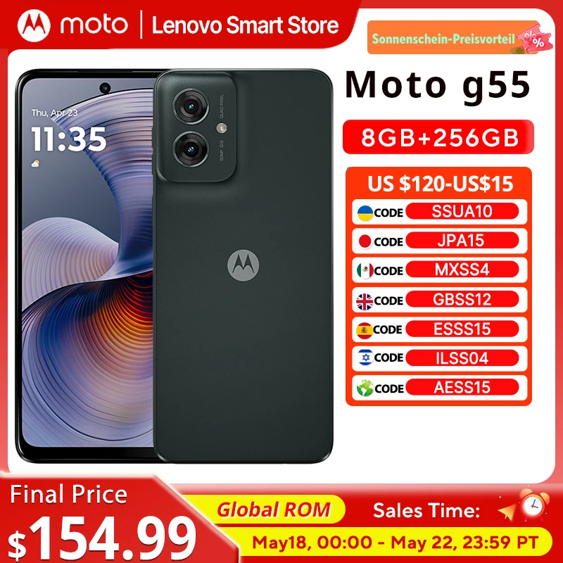 Motorola MOTO G55 Smartphone 6.5-inch 120Hz Display Global ROM MediaTek Dimensity 7025 CPU 256GB 50MP 5000mAh Cellphone