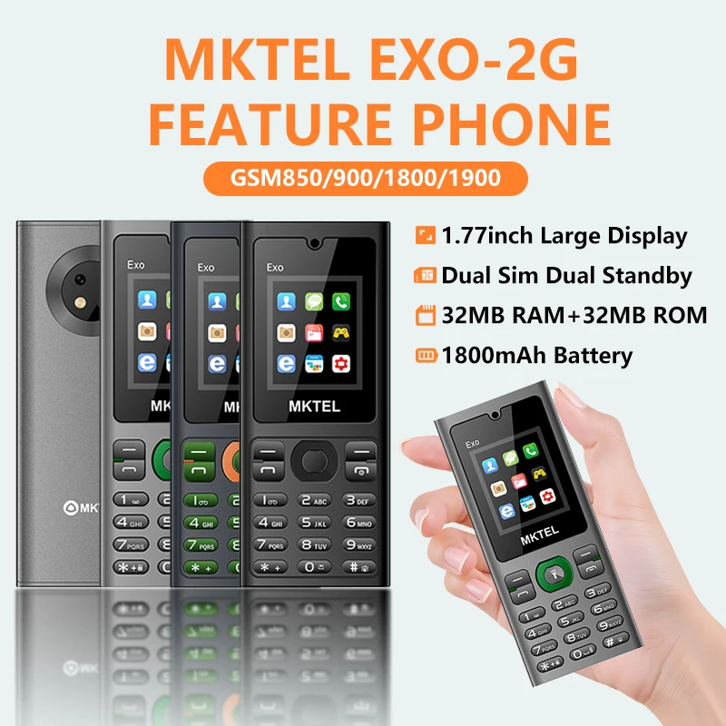 MKTEL EXO Feature Phone 1.77" Display 1800mAh Big Battery Bluetooth Music Flashlight 0.08MP Camera