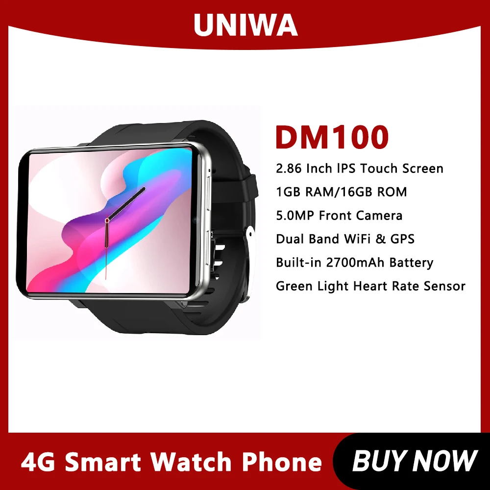 UNIWA DM100 Watch Phone 4G LTE 1GB+16GB/3GB+32GB Android 7.1 Smart Watch 2.86 Inch IPS Touch Screen Green Light Heart Rate Senso UNIWA DM100 Watch Phone 4G LTE 1GB+16GB/3GB+32GB Android 7.1 Smart Watch 2.86 Inch IPS Touch Screen Green Light Heart Rate Senso