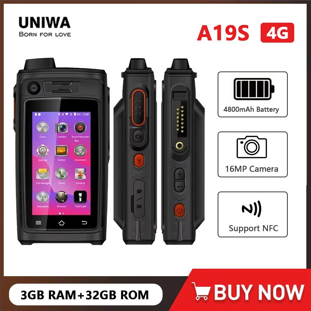 UNIWA A19S Shockproof Smartphone IP68 Waterproof 4G LTE Quad Core Phone Walkie Talkie POC Zello Android 6 Mobile Phone 4800mAh