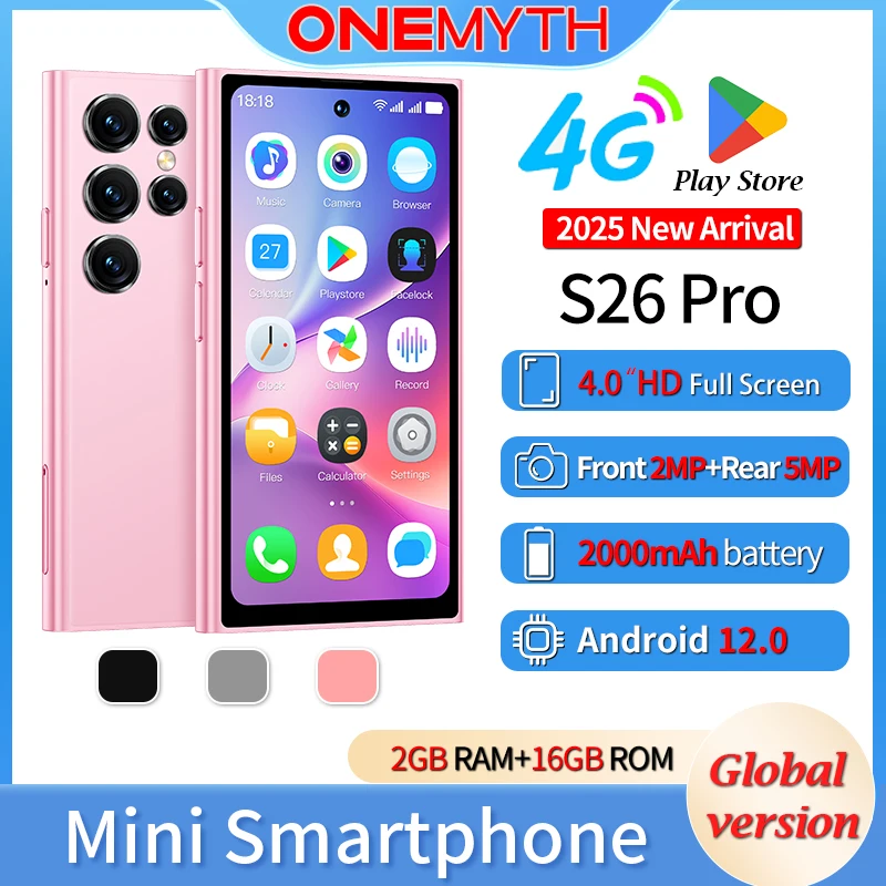 Dual 4G LTE Network ONEMYTH S26 Pro Mini Smartphone Dual SIM 4.0'' HD Full Screen 2000mAh 2GB+16GB Play Store Gift For Girls Dual 4G LTE Network ONEMYTH S26 Pro Mini Smartphone Dual SIM 4.0'' HD Full Screen 2000mAh 2GB+16GB Play Store Gift For Girls