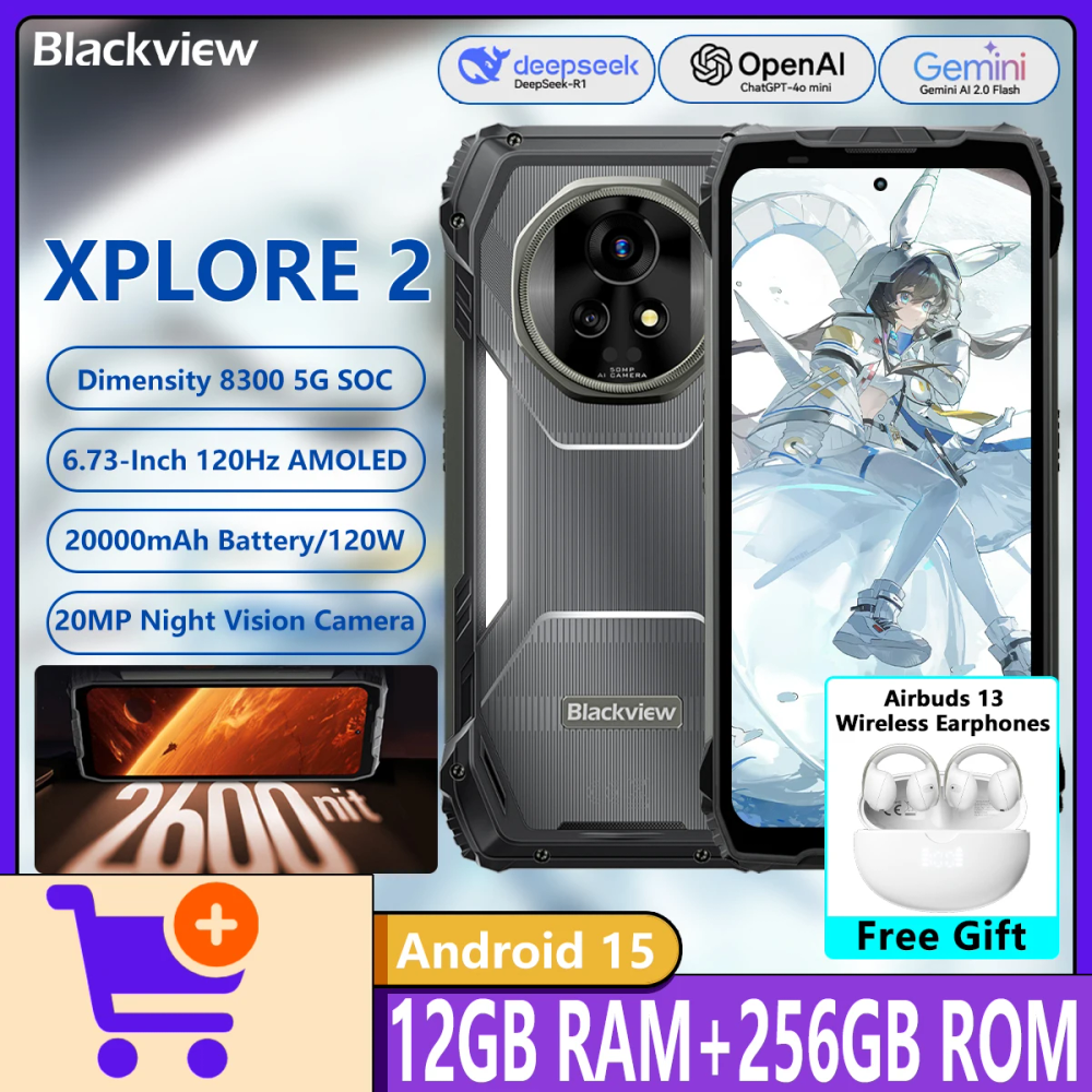 Blackview XPLORE 2 Rugged Phone 12+256GB Dimensity 8300 5G 6.73-inch 120Hz Screen 20000mAh Battery 120W Android 15 Smartphone Blackview XPLORE 2 Rugged Phone 12+256GB Dimensity 8300 5G 6.73-inch 120Hz Screen 20000mAh Battery 120W Android 15 Smartphone