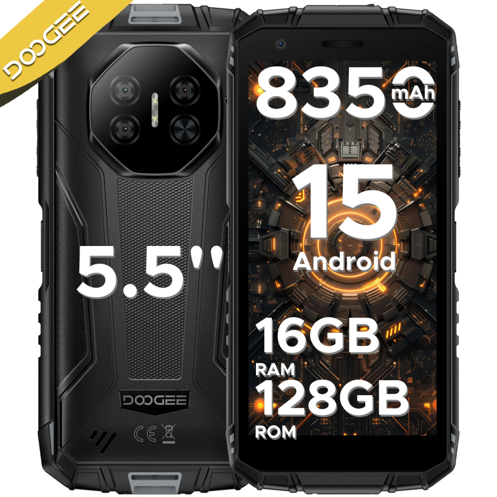 DOOGEE Fire 3 Pro Smartphone 5.5" IP68 Rugged Phone HD+ Display 16GB+128GB Android 16 8350mAh Battery Unsioc T7200 NFC Face ID