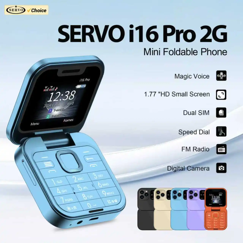 SERVO i16 PRO Mini Flip Mobile Phone Dual SIM Speed Dial Blacklist Magic Voice FM Radio 2G GSM 1.77" Small Foldable Cell Phones