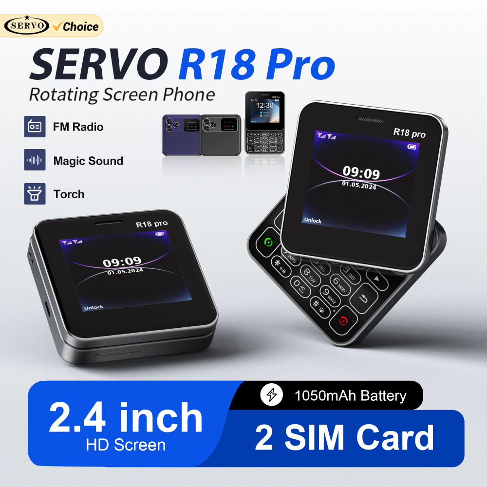 SERVO R18 PRO Rotating Screen Mobile Phone 2 SIM Standby Magic Voice Speed Dial Blacklist 2G GSM 2.4" Screen Side Sliding Phones
