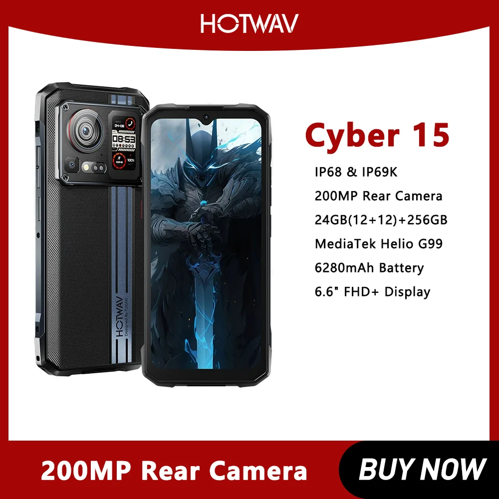 HOTWAV Cyber 15 Rugged Phone 6.6 FHD+ 120Hz 200MP PixSmart G99 Smartphone 24GB 256GB Ultra-thin Mobile Phone NFC