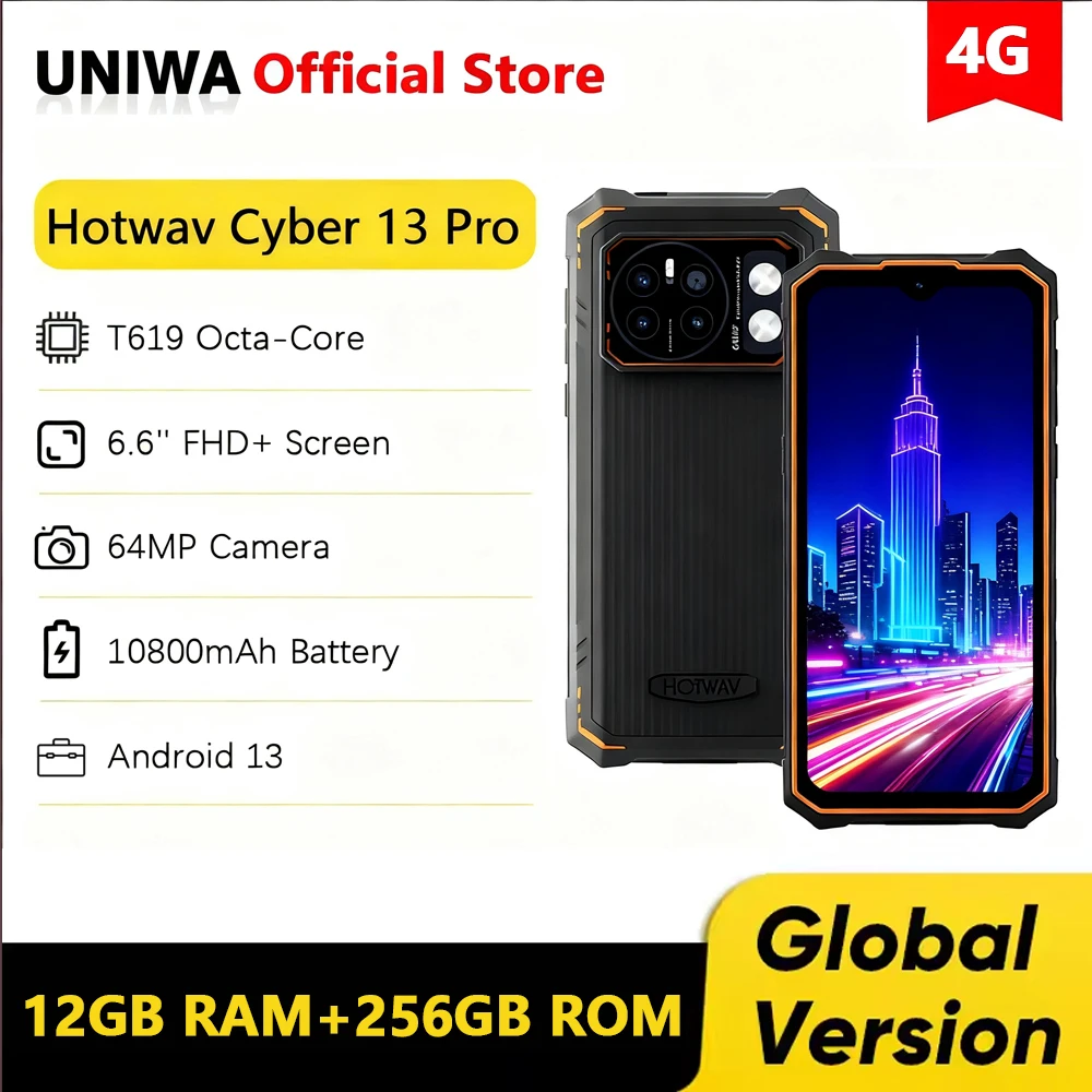 HOTWAV Cyber 13 Pro Rugged Phone 10800mAh Battery 12GB+256GB Mobile Phone 64MP Camera 6.6'' FHD+ 2K Smartphone Android 13 NFC HOTWAV Cyber 13 Pro Rugged Phone 10800mAh Battery 12GB+256GB Mobile Phone 64MP Camera 6.6'' FHD+ 2K Smartphone Android 13 NFC