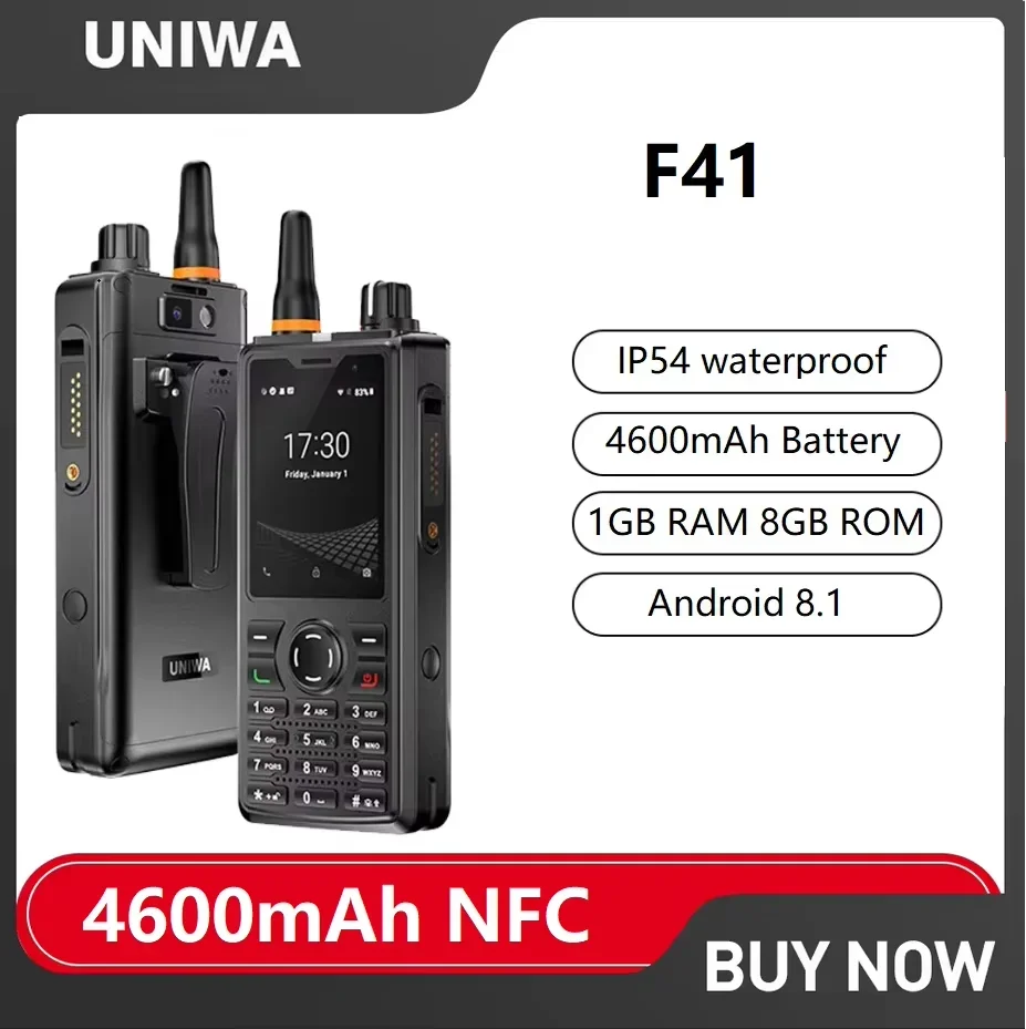 UNIWA F41 Android 8.1 Rugged Phone POC Walkie Talkie Zello 2.4" Touch Screen 4600mAh 4G Global Network Waterproof Smartphone NFC