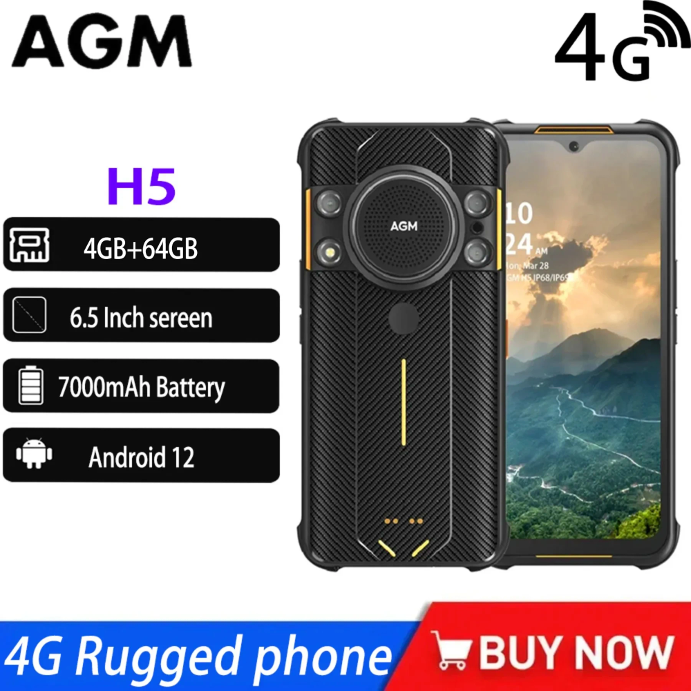 AGM H5 4G Rugged Smartphone 6.5inch 4+64GB 7000mAh IP68/IP69K Android12 Night Vision Phone 3.5W Loud Speaker NFC Mobile Phones AGM H5 4G Rugged Smartphone 6.5inch 4+64GB 7000mAh IP68/IP69K Android12 Night Vision Phone 3.5W Loud Speaker NFC Mobile Phones
