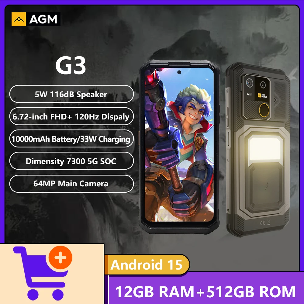 NEW 2025 AGM G3 5G Rugeed Phone Dimensity 7300 5G 5W 116dB Speaker Camping Light 12GB+512GB 6.72" 120Hz Display 64MP Main Camera NEW 2025 AGM G3 5G Rugeed Phone Dimensity 7300 5G 5W 116dB Speaker Camping Light 12GB+512GB 6.72" 120Hz Display 64MP Main Camera