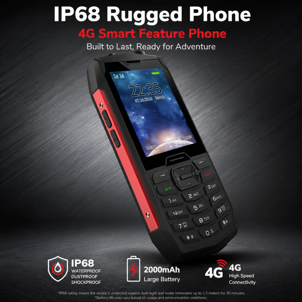 HAMTOD H3 IP68 Waterproof Rugged 4G Feature Phone 2.8 Inch Big Button 2000mAh Long Standby Dustproof Drop Resistant Mobile Phone