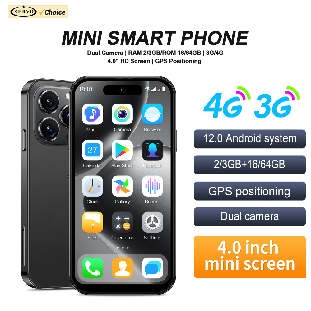 SERVO S16 MINI Android Smartphone 3G WCDMA/4G LTE Play Store WhatsAPP WiFi Hotspot Dual SIM Standby 4.0" Display Small Cellphone