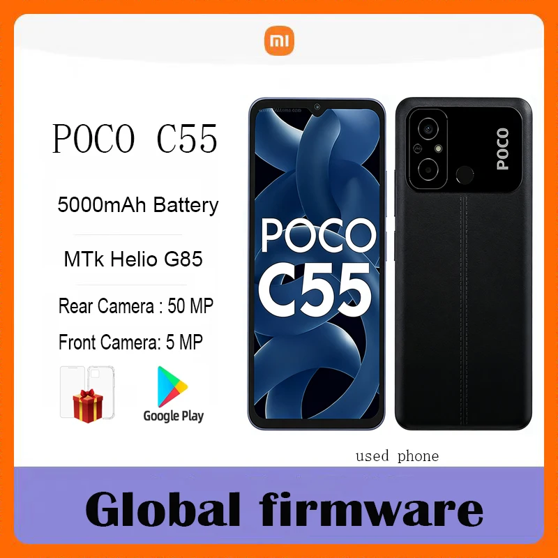 Xiaomi POCO C55 Smartphone 6.71 inch MediaTek Helio G85 5000mAh 10W Wired charging 64GB / 128GB 720 × 1650 pixe used phone Xiaomi POCO C55 Smartphone 6.71 inch MediaTek Helio G85 5000mAh 10W Wired charging 64GB / 128GB 720 × 1650 pixe used phone