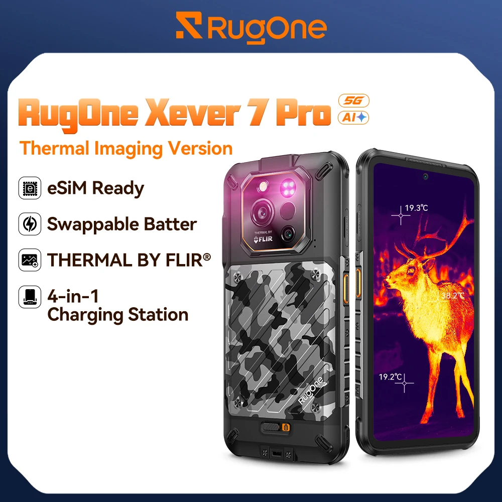 RugOne Xever 7 Pro 5G Thermal Imaging Rugged Phone 6.67" 120Hz AMOLED 512GB ROM 64MP Night Vision eSIM Android 15 Smartphone NFC