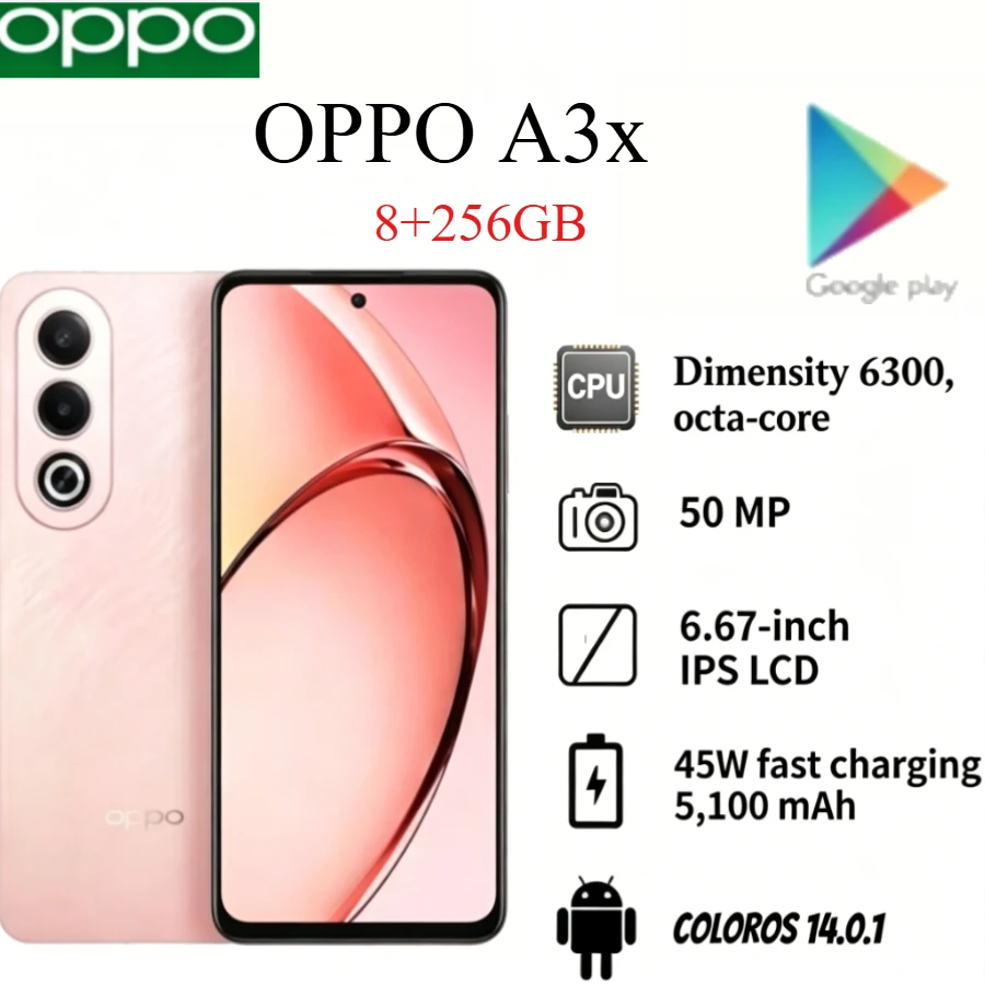 2026Newest Model OPPO A3X Global Edition Smartphone 8+256GB High-Capacity Battery 50MP Camera Latest Model