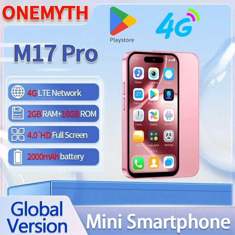 ONEMYTH M17 Pro small phone, 4.0-inch mini smartphone, Android 12, 3+64GB, dual SIM 4G LTE, portable sports phone