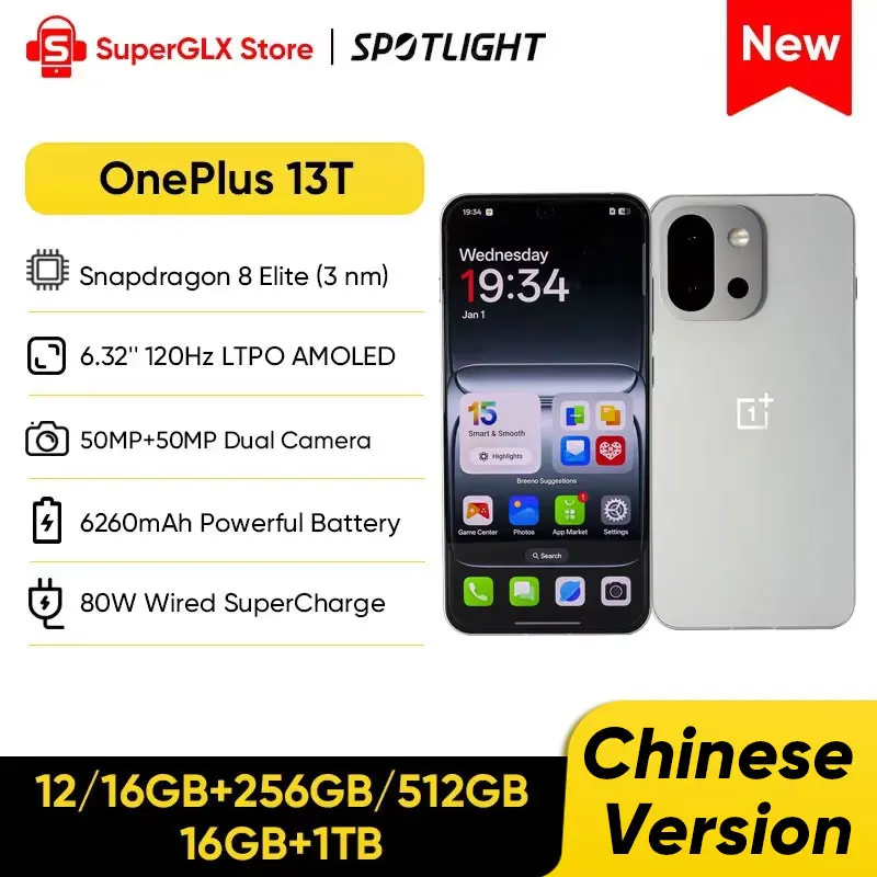 OnePlus 13T Unlocked 5G Smartphone Snapdragon 8 Elite 6.32" 120Hz LTPO AMOLED Display 50MP 6260mAh Battery 80W SuperCharge
