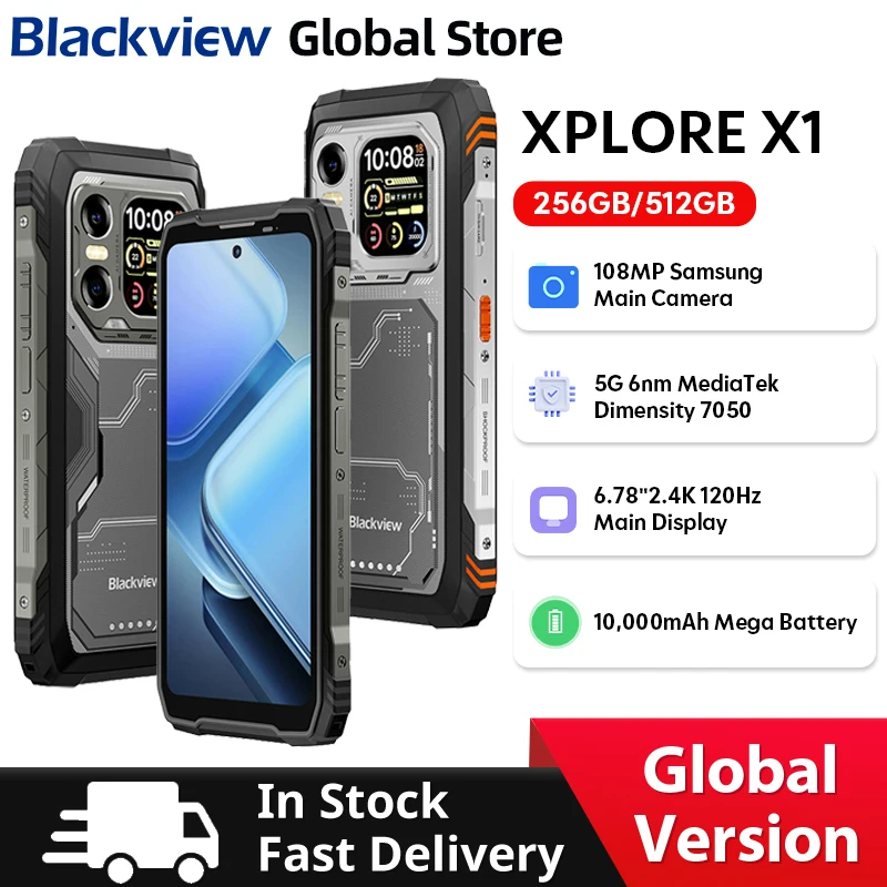 Blackview XPLORE X1 5G Rugged Phone 6.78" 2.4K 120Hz Display MediaTekDimensity 7050 CPU 108MP Camera 10,000mAh Cellphone Blackview XPLORE X1 5G Rugged Phone 6.78" 2.4K 120Hz Display MediaTekDimensity 7050 CPU 108MP Camera 10,000mAh Cellphone