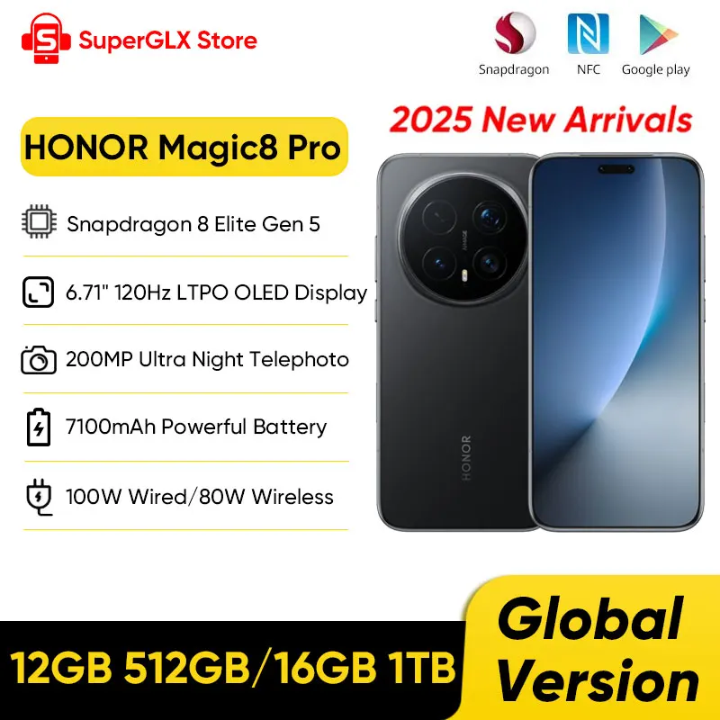 HONOR Magic8 Pro Global Version 5G AI Smartphone Snapdragon 8 Elite Gen 5 6.71''120Hz OLED Screen 200MP Cameras 100W SuperCharge HONOR Magic8 Pro Global Version 5G AI Smartphone Snapdragon 8 Elite Gen 5 6.71''120Hz OLED Screen 200MP Cameras 100W SuperCharge