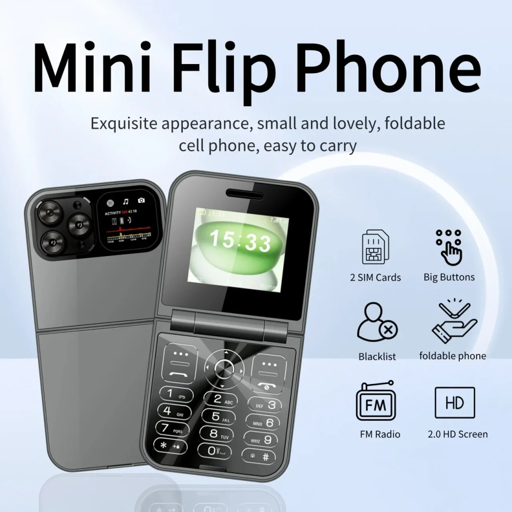 Retro Small Button Flip Phone Clamshell 2.0-inch Screen Slim Speed Dial Blacklist Dual SIM Torch Portable Senior Mobile Low Cost Retro Small Button Flip Phone Clamshell 2.0-inch Screen Slim Speed Dial Blacklist Dual SIM Torch Portable Senior Mobile Low Cost