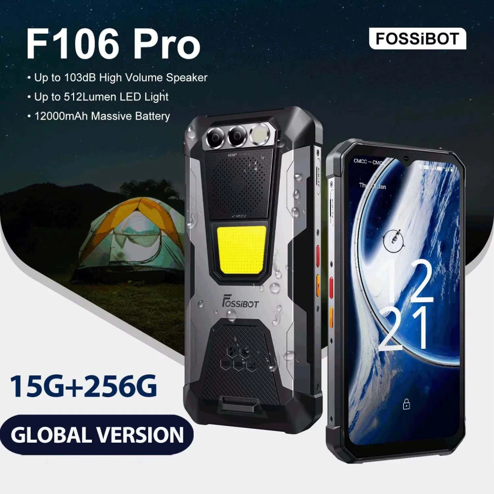 FOSSiBOT-F106PRO Rugged Smartphone, Android 14 Cellphone, 12000mAh, NFC, GPS, Helio G85, Mobile Phone, World Premiere FOSSiBOT-F106PRO Rugged Smartphone, Android 14 Cellphone, 12000mAh, NFC, GPS, Helio G85, Mobile Phone, World Premiere