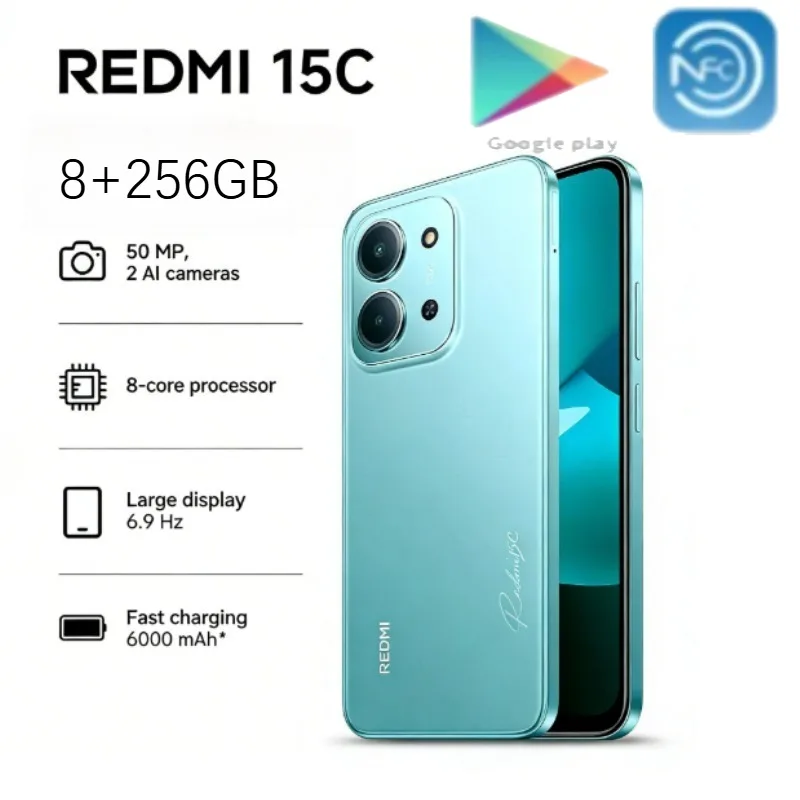 2026 (Latest Model)Redmi 15C Global Edition Smartphone 8+256GB Storage 6.5-inch FHD+ Display MediaTek Helio G85 Dual SIM