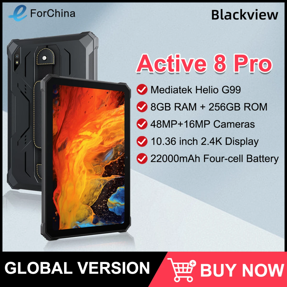 Blackview Active 8 Pro Rugged Tablet PC 10.36" 2.4K Display 8+256GB Android 14 Helio G99 Octa Core Tablets 22000mAh Battery NFC