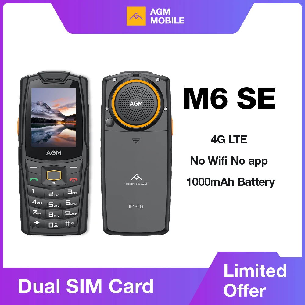 AGM M6 SE Rugged Phone - Loud 103dB Speaker, 2.4" Screen, 4G Dual SIM, BT5.1, FM Radio, IP68/IP69K-Senior-Friendly