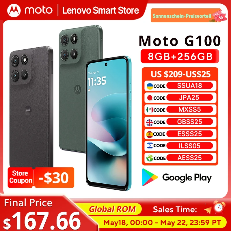 Motorola Moto G100 SmartPhone 5G Global ROM 6.72-inch FHD 120Hz Display Snapdragon 7s Gen 2 IP64 7000mAh 50MP Camera Cellphone