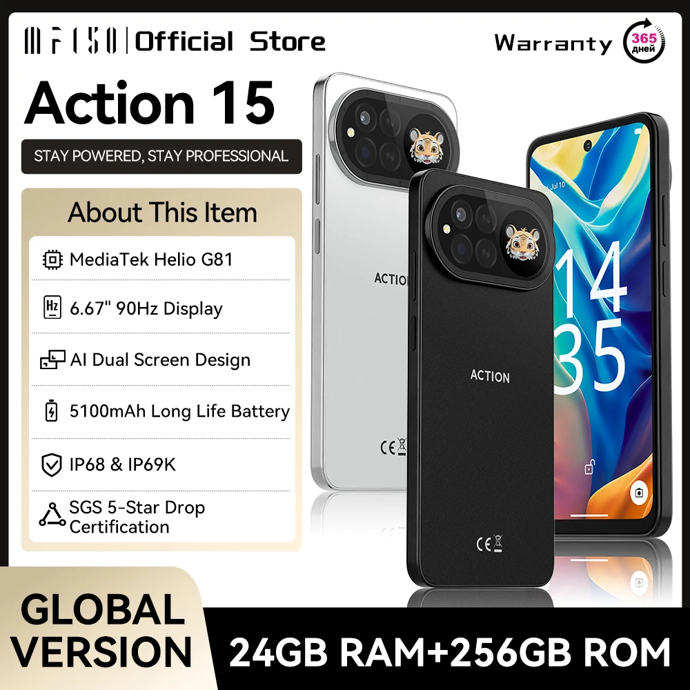 IIIF150 ACTION 15 Global Version Smartphone Helio G81 Massive 5100mAh Battery 48MP Camera 6.67" Display Dual Screen Design