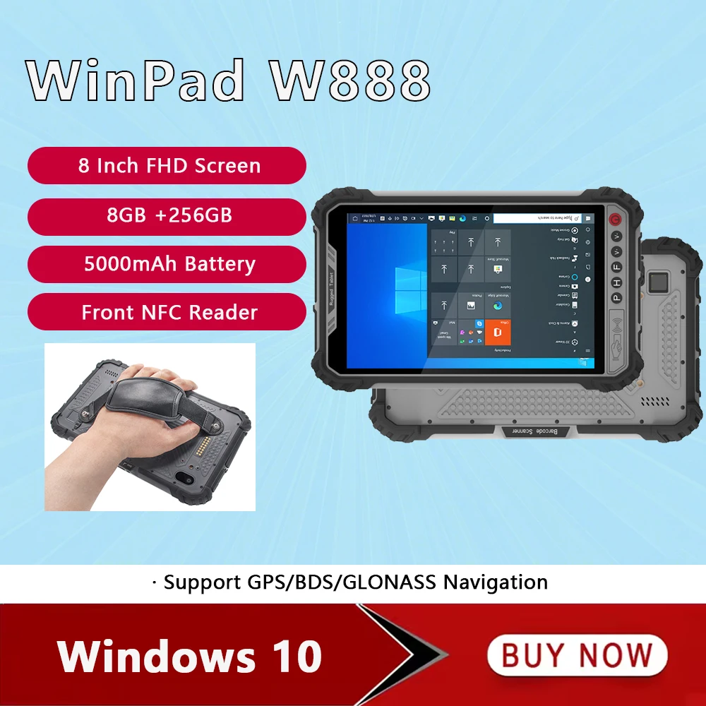 UNIWA WinPad W801 4G Rugged Tablet Windows 10 8GB RAM+256GB ROM 8.0 FHD PDA Intel I5 PC 5000mAh NFC Reader Industrial Tablets