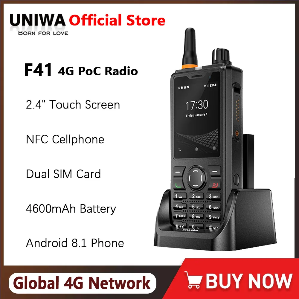 UNIWA F41 4G Rugged Phone Android 8.1 Global Network 4600mAh POC Walkie Talkie Zello 2.4" Touch Screen Waterproof Smartphone NFC