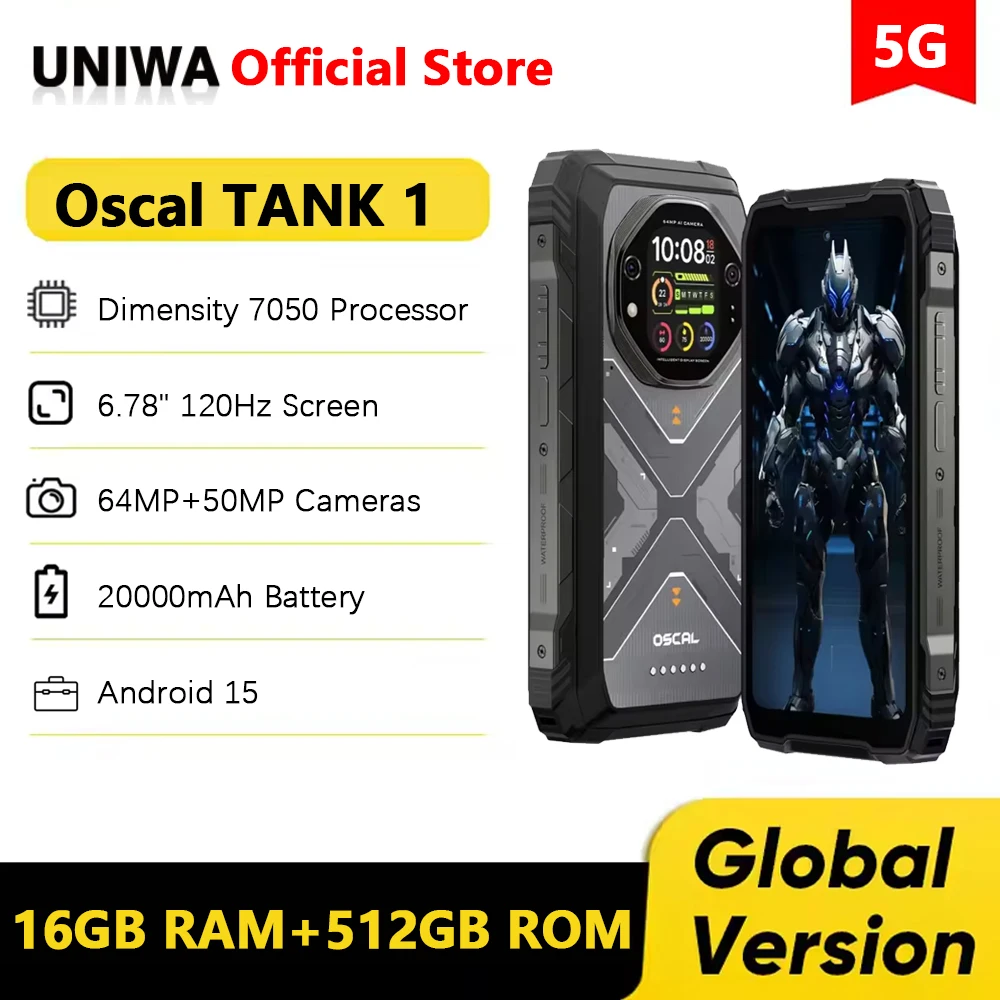 Blackview Oscal TANK 1 Rugged Smartphone Android 15 6.78 Inch 2.4K 16GB 512GB Mobile Phone 20000mAh 64MP AI 5G Cellphone NFC Blackview Oscal TANK 1 Rugged Smartphone Android 15 6.78 Inch 2.4K 16GB 512GB Mobile Phone 20000mAh 64MP AI 5G Cellphone NFC