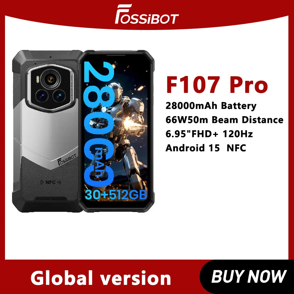 NEW FOSSiBOT F107 PRO 5G Rugged Smartphone,Up to 30GB+512GB,6.95"FHD+ Android 15,28000mAh 66W 2M FF Night Version