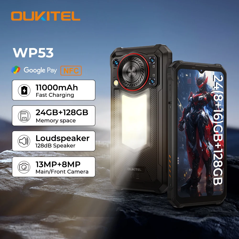 【World premiere】OUKITEL WP53 Rugged Phone, 24GB+128GB, 11000mAh, Android15, Smartphone, 6.52", NFC, Cell Phone, 13MP Camera 【World premiere】OUKITEL WP53 Rugged Phone, 24GB+128GB, 11000mAh, Android15, Smartphone, 6.52", NFC, Cell Phone, 13MP Camera
