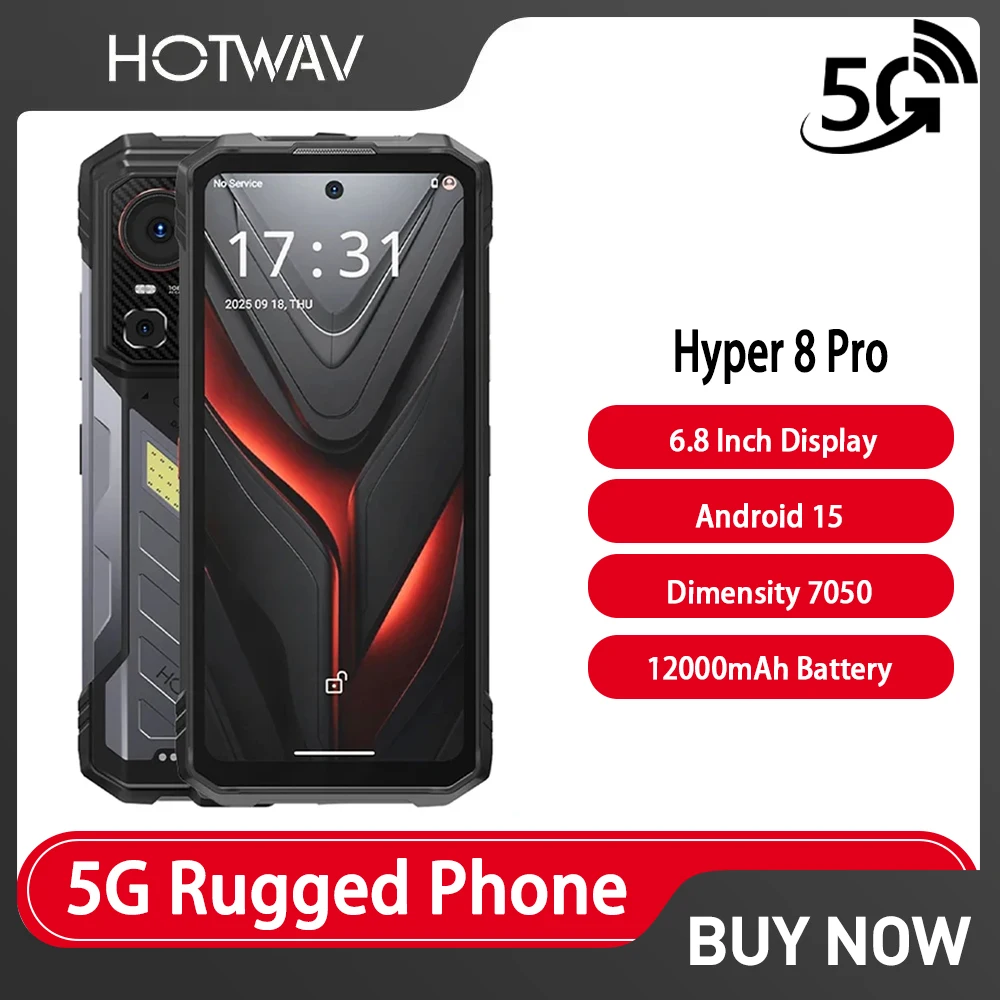 HOTWAV Hyper 8 Pro 5G Rugged Phone 6.8 12GB+512GB Mobile Phone 108MP Camera 12000mAh 55W NFC Dimensity 7050 20MP Night Vision