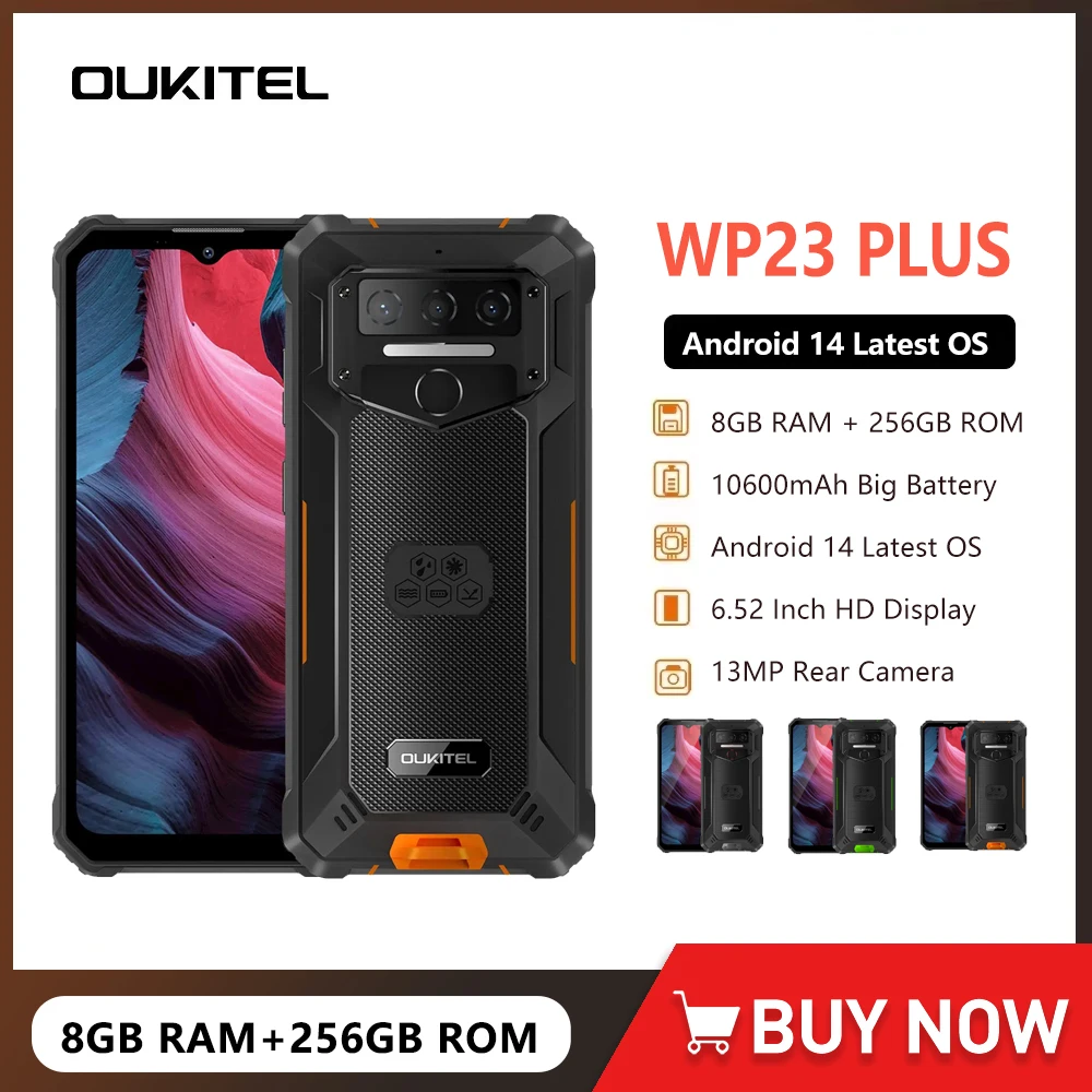 Oukitel WP23 Plus 4G Rugged Smartphone Android 14 6.52" 8GB+256GB Unisoc T606 Octa-core Mobile Phone 10600mAh Battery 13MP NFC Oukitel WP23 Plus 4G Rugged Smartphone Android 14 6.52" 8GB+256GB Unisoc T606 Octa-core Mobile Phone 10600mAh Battery 13MP NFC