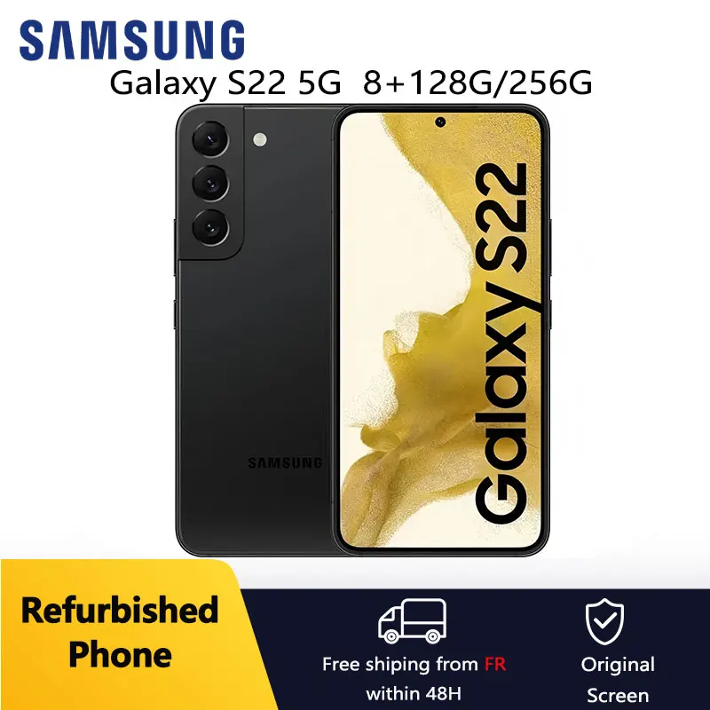 Refurbished Samsung Galaxy S22 5G 6.1" 8GB+128/256GB Snapdragon NFC Octa Core Original Android CellPhone Excellent Condition