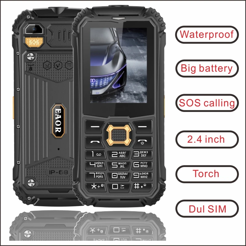 EAOR 2G Rugged SOS Phone IP68 Waterproof Keypad Phone Dual SIM 2000mAh Big Battery GSM Feature Phone side key Torch EAOR 2G Rugged SOS Phone IP68 Waterproof Keypad Phone Dual SIM 2000mAh Big Battery GSM Feature Phone side key Torch