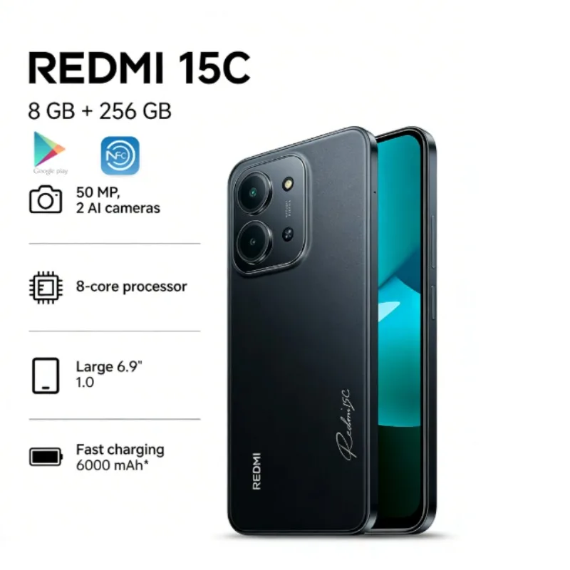 2026 (Latest Model) Redmi 15C 2026 Dual-SIM Smartphone, 8+256GB, Global Version, 6.5-inch Full HD Display, MediaTek Helio G85.