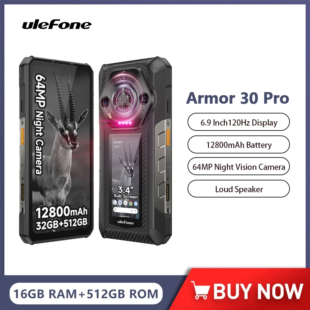 Ulefone Armor 30 Pro 5G Rugged Phone 12800mAh 64MP Night Vision Camera Mobile Phone Android 14 Up to 32GB+512GB Cellphone NFC