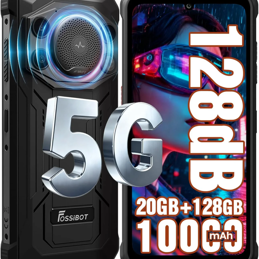 FOSSiBOT F110 Pro Rugged Smartphone Unlocked 5G Android 15, 128dB Loudest Speaker 20GB+128GB /2TB 10000mAH, 6.7'' HD Display