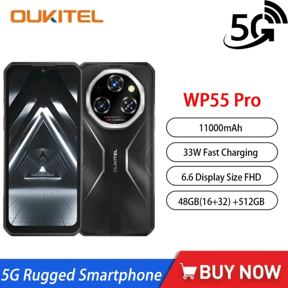Oukitel WP55 Pro 5G Rugged Smartphone New Product Global Version 48GB(16+32) +512GB 11000mAh 33W 108MP 6.6"FHD Cell Mobile Phone