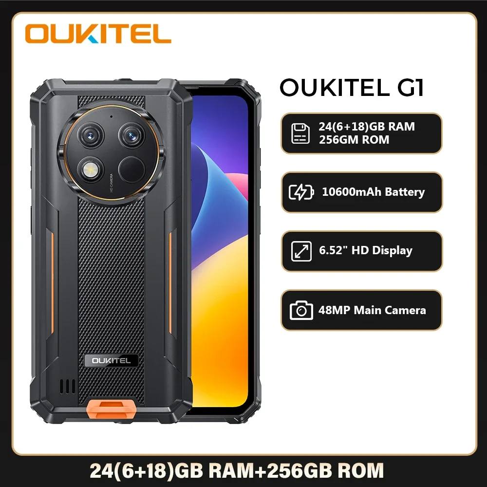 Oukitel G1 24GB+256GB Rugged smartphone 6.52' HD+ Display 10600mAh Android14 48MP Camera cell phone Oukitel G1 24GB+256GB Rugged smartphone 6.52' HD+ Display 10600mAh Android14 48MP Camera cell phone