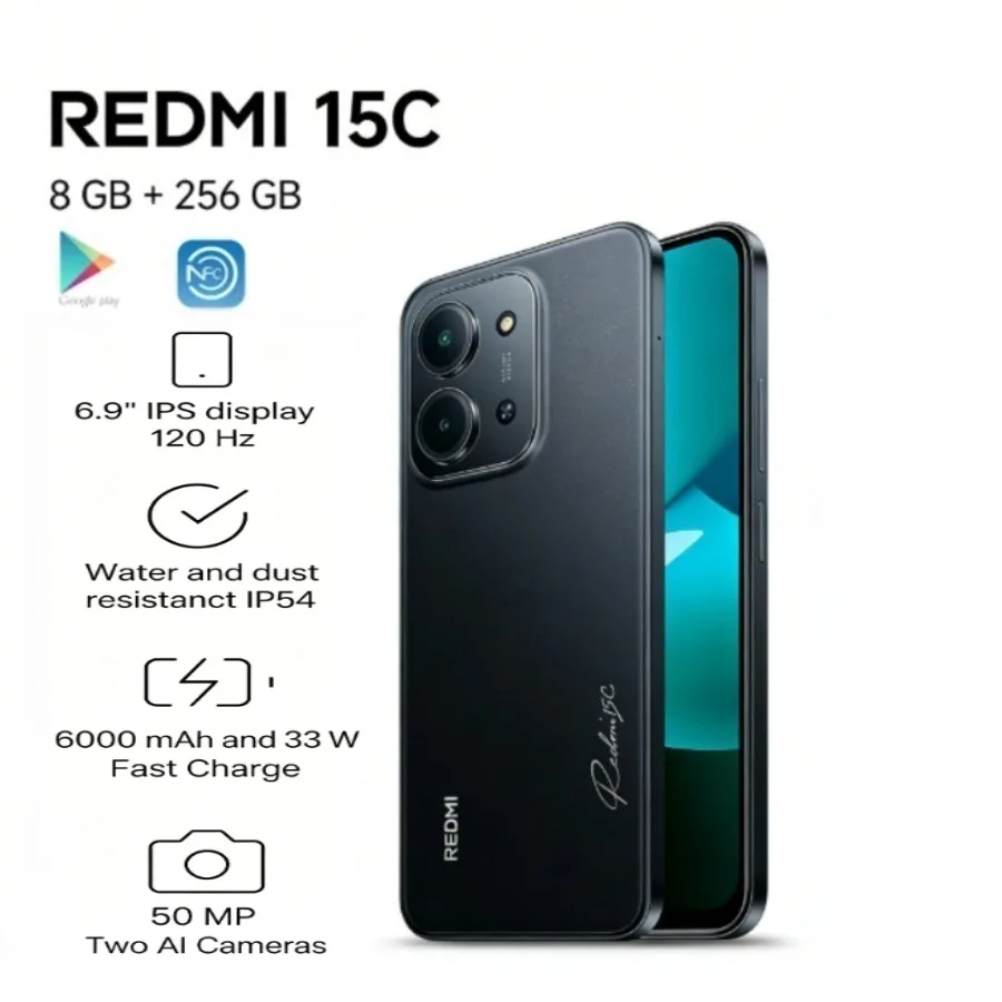 2026 Latest Redmi 15C Global Version Smartphone, 8GB+256GB High Memory Storage, Powerful Performance, 6.88 Inch 120Hz Display, L